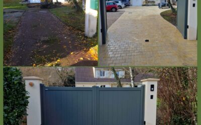 Portail Allée en pavés et portail aluminium Kostum en Vallée de Chevreuse (78)