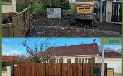 Clôture Remplacement d’une haie par une clôture en panneaux rigides avec occultation bois au Perray-en-Yvelines (78)